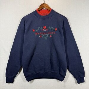 Vintage Lee Heavyweight Sweatshirt Mens L Mackinac Island Embroidered Faded Navy